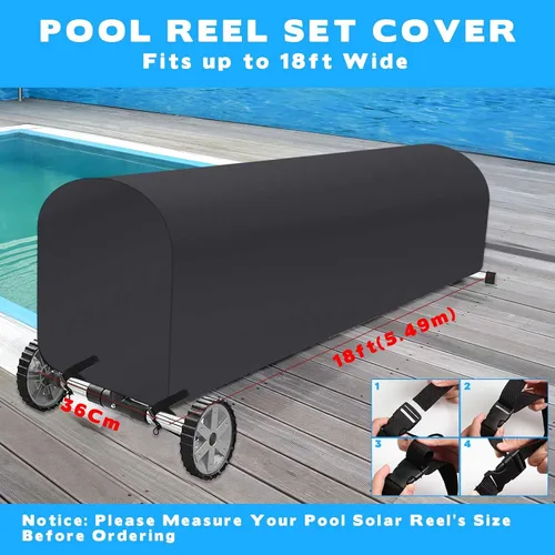 Vista 2 de Woanger Carrete solar para piscina de servicio pesado, cubierta enrollable para piscina, resistente al agua y a los rayos UV (18 pies, negro)