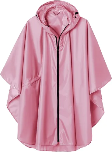 Vista 14 de SaphiRose - Poncho de lluvia unisex impermeable con capucha para mujeres adultas con bolsillos A-negro-blanco