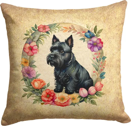 Vista 231 de Caroline's Treasures DAC2072PW1414 Affenpinscher and Flowers - Almohada decorativa de tela, lavable a máquina, para interiores y exteriores