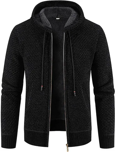 Vista 5 de Chaqueta de punto para hombre, manga larga, ajuste regular, con capucha, casual, holgada, con cordón #01 Verde Ejército