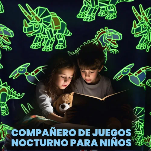 Vista 3 de MIBOI Manta de dinosaurio que brilla en la oscuridad para niños, manta Manta Glow Dino