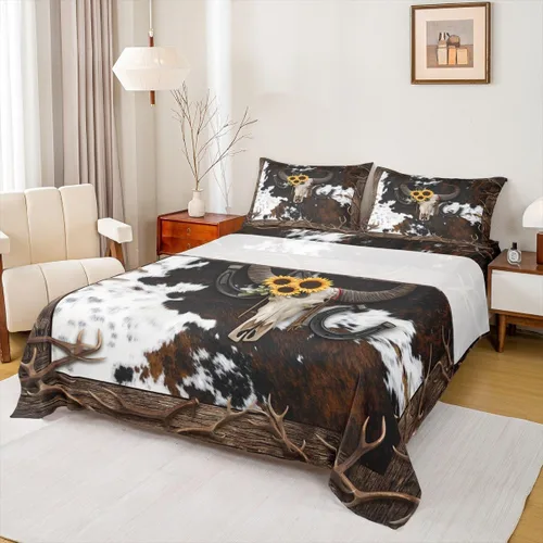 Vista 28 de Western Cowboy - Juego de sábanas para niños, tamaño individual, juego de ropa de cama rústica de herraduras, cactus y herraduras, decoración