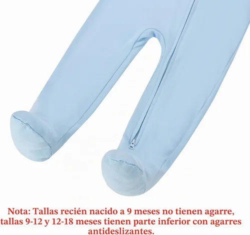 Vista 6 de Aablexema Pijama de bebé de algodón con puños de manopla, doble cremallera Azul/Gris/Rayas