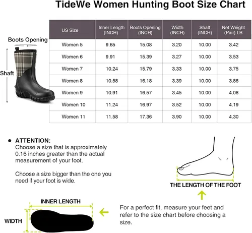 Vista 6 de TIDEWE Botas de goma para mujer, botas de lluvia aisladas de neopreno de 0.217in con vástago de acero, botas de caza impermeables de media