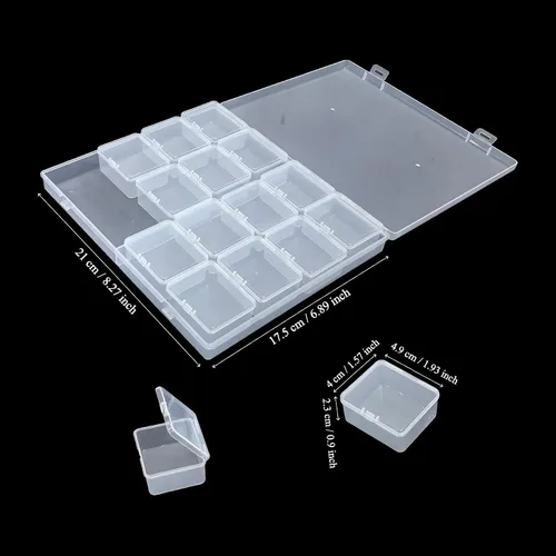 Vista 3 de Paquete de 85 recipientes rectangulares de plástico transparente de varios tamaños Tapa con bisagras, para cuentas y pequeños artículos