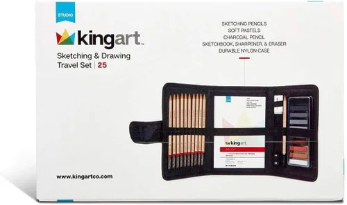 Vista 2 de KINGART Juego de 25 lápices y pasteles de grafito y carbón para adultos, adolescentes, principiantes a profesionales, ideal para sombrear, mezclar