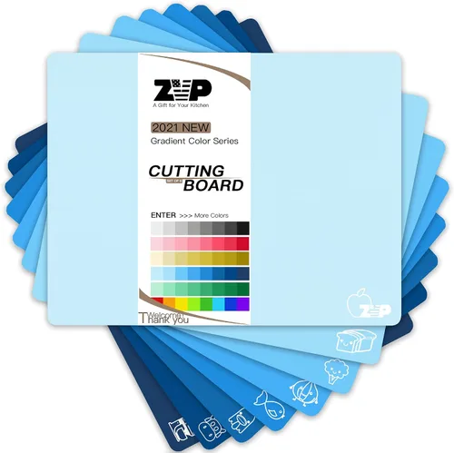 Vista 11 de ZVP Tablas de cortar de plástico para cocina, alfombrillas de corte flexibles, tablas de cortar azul degradado con icono de comida, antideslizantes