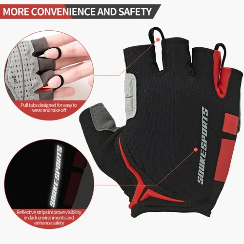 Vista 4 de Souke Sports Guantes de ciclismo para hombre con almohadillas de gel, guantes de bicicleta de medio dedo, ligeros, antideslizantes, absorben