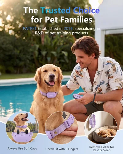 Vista 6 de PATPET Collar de choque para perros (10 a 120 libras), collar de entrenamiento impermeable IPX7 recargable de 4000 pies con control remoto para 2