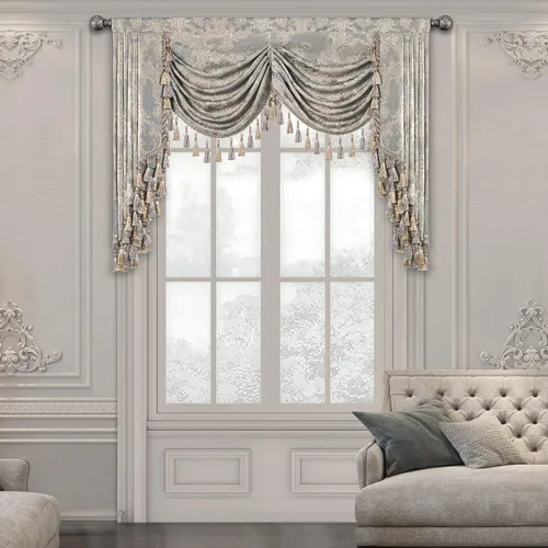 Vista 13 de Loom and Mill Cenefas de Cascada de Lujo para Ventanas, Elegante Cenefa de Cortinas Gruesas de Jacquard con Borlas para Sala de Estar, Dormitorio
