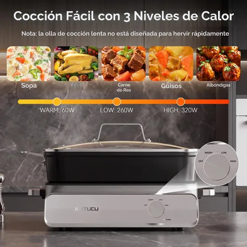 Vista 3 de AUTUCU Olla de cocción lenta de 10 cuartos de galón, revestimiento de cerámica sin PFOA, apto para horno hasta 450 °F Función de mantener el calor