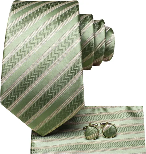 Vista 273 de Hi-Tie Corbatas de seda para hombre, diseño de cachemira a rayas, con bolsillo, gemelos cuadrados, conjunto formal de negocios