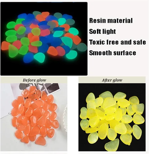Vista 4 de Piedras brillantes naranjas brillantes, piedras que brillan en la oscuridad, piedras solares para pasarelas de jardín al aire libre, caminos
