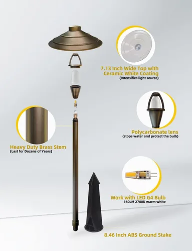 Vista 3 de COLOER - Iluminación de bajo voltaje para pasarela de latón para exteriores con acabado en bronce, paquete de 1 unidad con bombilla LED G4, 9-17V