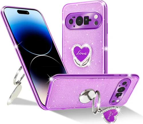 Vista 26 de Funda protectora transparente de 3 capas con anillo bonito soporte, para mujeres y niñas, para Pixel 6 2021 (lavanda)