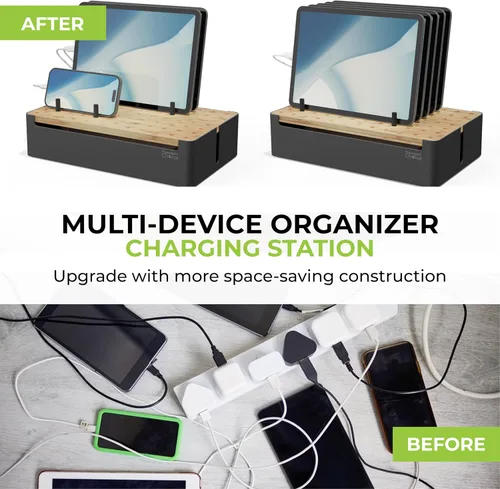Vista 2 de Prosumer's Choice Organizador de estación de carga de madera negra para múltiples dispositivos, caja de organización de cables con 5 ranuras