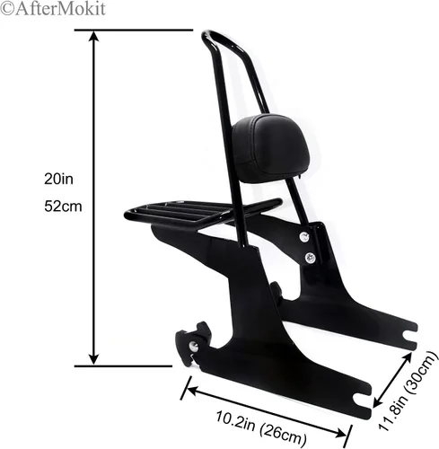 Vista 3 de Respaldo de pasajero de repuesto con portaequipajes para los modelos Dyna 2006-2017, excepto Switchback Fat Bob CVO Fat Bob y barra vertical