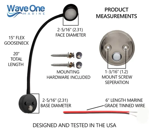 Vista 4 de Wave One Marine Luz de lectura LED de cuello de cisne de doble color Flexible regulable velero cabina mapa pared barco yate RV iluminación Cromo