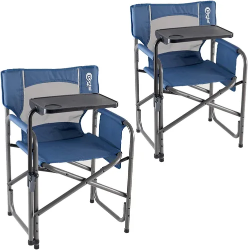 Vista 10 de Portal Silla de director plegable con mesa auxiliar giratoria de 2 vías, silla de campamento resistente de 300 libras con bandeja giratoria y Azul