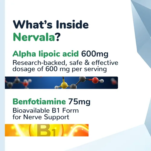 Vista 6 de Nervala - Ácido alfa lipoico 600 mg - Suplemento antioxidante ALA para nervios, energía y circulación - Extra fuerte con benfotiamina - Fabricado