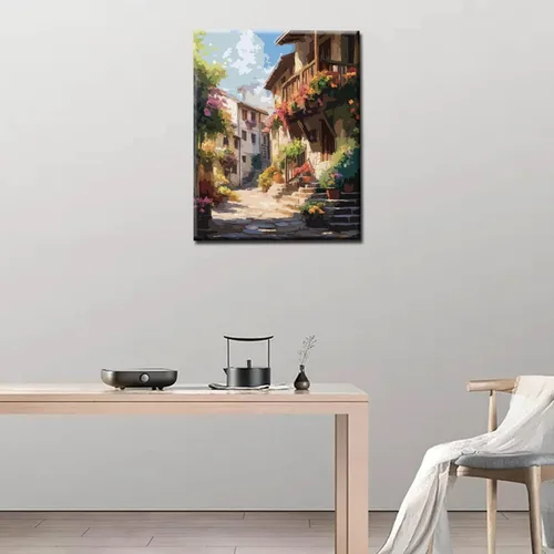 Vista 2 de Pintura de flores de ciudad por números para adultos, niños, principiantes, Italia, ciudad, flores de calle, bricolaje, pintura acrílica, kits