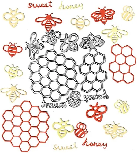 Vista 4 de 2 troqueles de corte Honeycom, 5 piezas de abejas dulce miel troqueladas de metal para plantillas de plantillas para tarjetas de álbumes de recortes