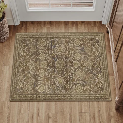 Vista 150 de PureCozy Alfombra de área beige de 2 x 3 pulgadas, lavable, vintage, pequeña, para entrada, cocina, suave, retro, floral, de pelo bajo, tapete