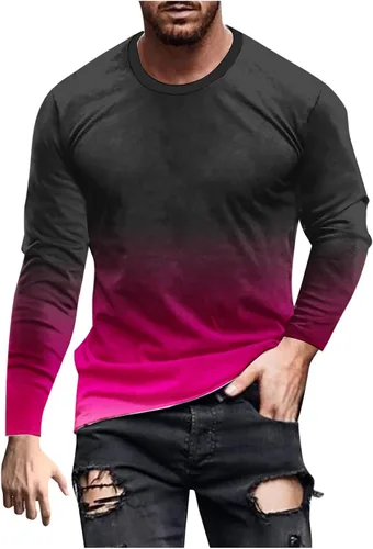Vista 8 de Camisetas grandes y altas para hombre, camiseta gráfica casual de moda, manga larga, color degradado, sudadera para salir