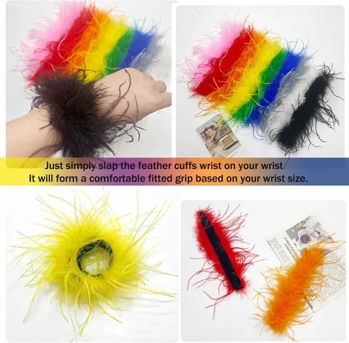 Vista 4 de LELEBEAR Pulseras de plumas a presión, pulsera de plumas a presión, muñeca de plumas, puños de plumas para mujer