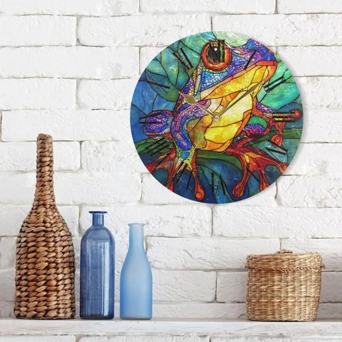 Vista 3 de bohemian Colorful Frogs 10 Inch Round hanging wall clock non ticking Modern for Bedroom Kitchen reloj para sala elegantes y modernos