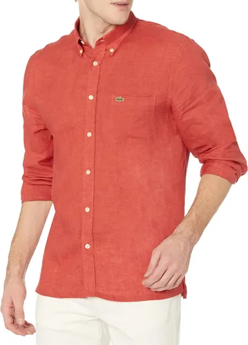 Vista 5 de Lacoste Camisa casual de lino con botones para hombre azul (Rill Light Blue)