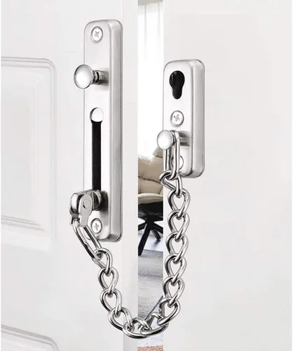 Vista 3 de Cerradura antirrobo, cadena de seguridad, protector de puerta, cierre sólido reforzado para puertas batientes, cadena resistente, cerradura