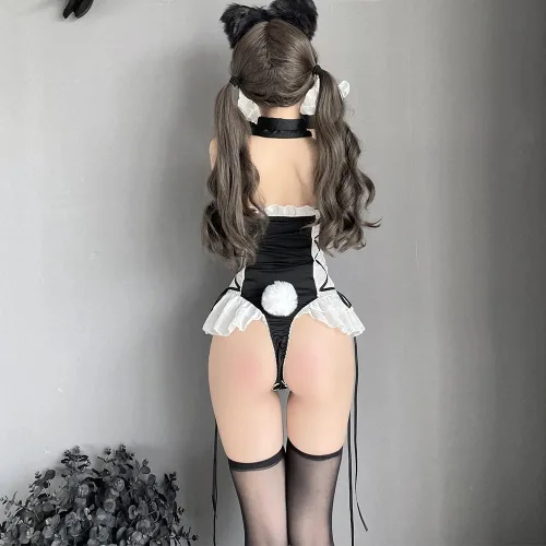 Vista 5 de Temptshow Pijama sexy de gasa para mujer para cosplay uniforme de anime coño doncella francesa