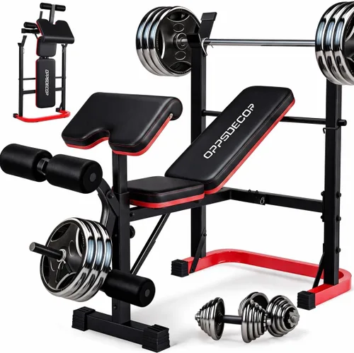 Vista 9 de OPPSDECOR Foldable Weight Bench Set with Squat Rack and Preacher Curl Pad