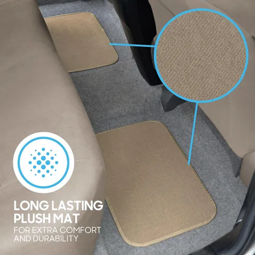 Vista 6 de Alfombrillas de piso de alfombra para trabajo pesado beige delanteras y traseras, forros universales para automóvil, SUV, camioneta y camión