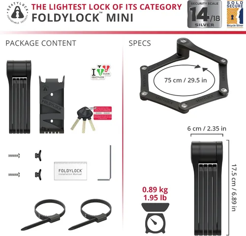 Vista 5 de Seatylock FoldyLock Mini Candado Plegable para Bicicleta - Candado de Bicicleta Ligero Patentado de Servicio Pesado - Protector Antirrobo con Llave