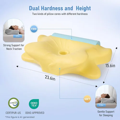 Vista 4 de Almohada cervical para aliviar el dolor de cuello, almohada de espuma viscoelástica de contorno con funda de almohada transpirable y refrescante
