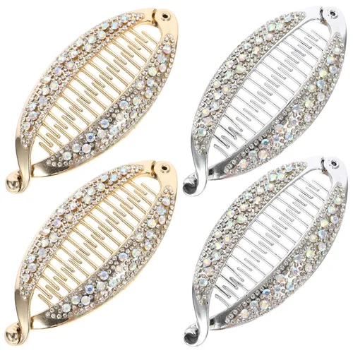 Vista 5 de FRCOLOR 4 pinzas para el cabello con forma de pez, peines de resina con diamantes de imitación para el cabello, pinzas para cola de caballo