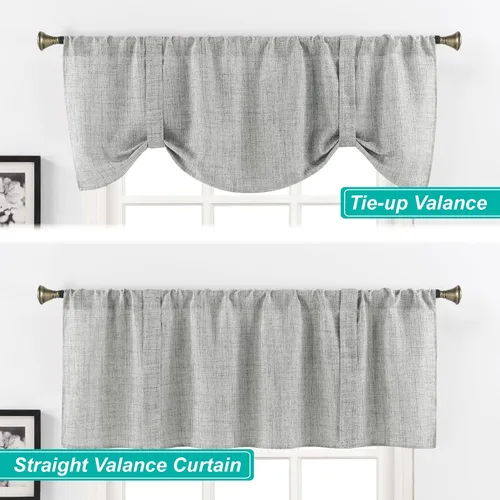 Vista 2 de Home Queen Cenefa de cortina con lazo para sala de estar, cenefa ajustable con bolsillo para cortinero, juego de 2, 54 x 18 pulgadas, gris claro