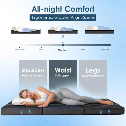 Vista 5 de INGEROOM Colchón plegable individual – Colchón triple de espuma viscoelástica de 4 pulgadas para campamento, con asa portátil, sofá cama plegable