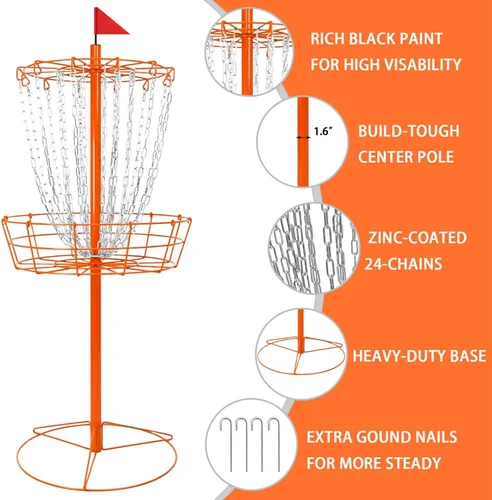 Vista 2 de Disc Golf Basket - Portable Disc Golf Target with Heavy Duty 24-Chains Come with 6pcs Disc Golf Discs and Carry Bag, Ground Stake -Suitable for