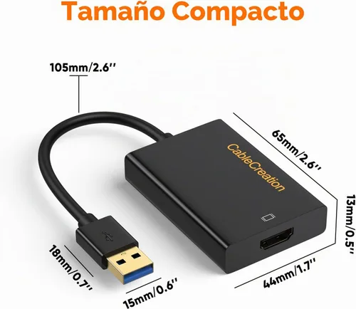 Vista 7 de CableCreation Adaptador USB 3.0 a HDMI con DisplayLink, adaptador de Negro