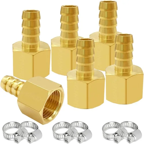 Vista 12 de Uenede 6 accesorios de púas de manguera de latón de 1/2 pulgada NPT hembra a 1/2 pulgadas, conector adaptador de púas incluye 6 abrazaderas de acero