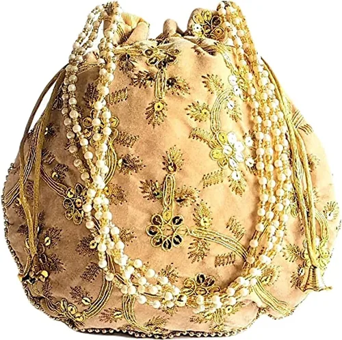 Vista 7 de Bolsa de terciopelo bordada para mujer, bolsa con cordón, regalo de boda dorado para mujer
