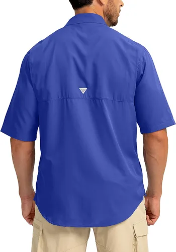 Vista 4 de Camisas de pesca para hombre con bolsillos con cremallera, UPF 50+, ligeras, frescas, de manga corta, con botones, para hombre, casual, senderismo