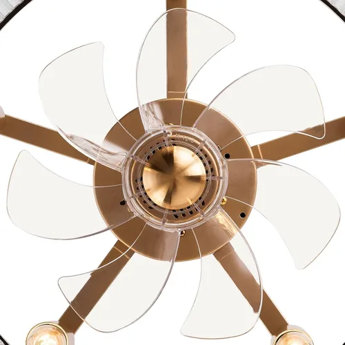 Vista 6 de AngelcityCC Ventiladores de techo enjaulados dorados con luz, ventilador de techo sin aspas de 18 pulgadas con control remoto, luz de ventilador