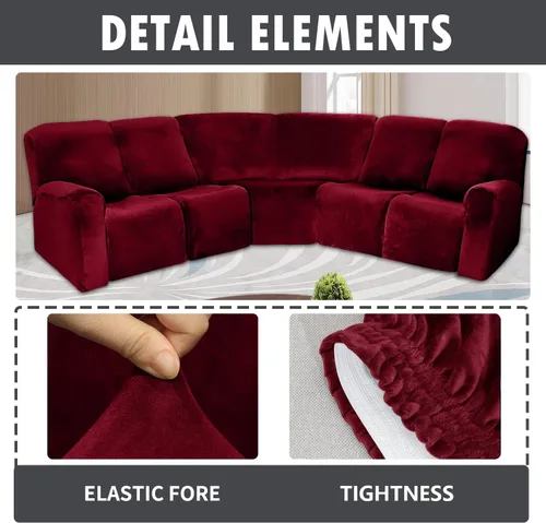 Vista 17 de TOPCHANCES Funda reclinable de 5 plazas, 7 piezas, fundas de terciopelo elástico para sofá modular reclinable para 5 cojines, fundas de sofá Gris