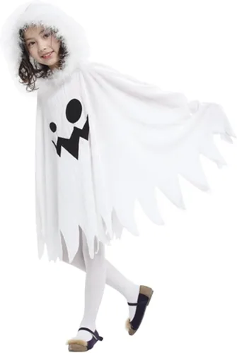 Vista 3 de Brcus Disfraz de fantasma blanco para niños, capa de Halloween, capa de elfo para cosplay, juego de roles