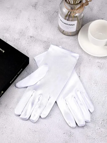 Vista 6 de 4 pares de guantes cortos de satén para mujer guantes de longitud a la muñeca guantes de ópera