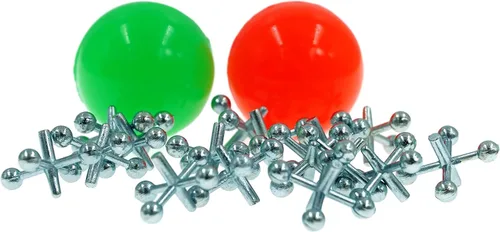 Vista 5 de JA-RU Vintage Toys - Juego de gatos de metal doble (paquete de 1) con 16 Jax y 2 pelotas rebotantes. Mini juego clásico para niños. Recuerdos